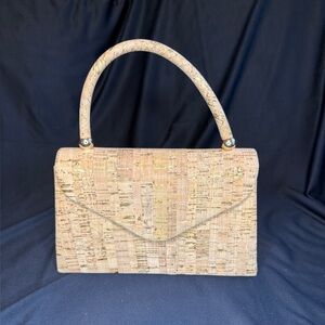 Chic Cork Top-Handle Tan Handbag with Crossbody Chain